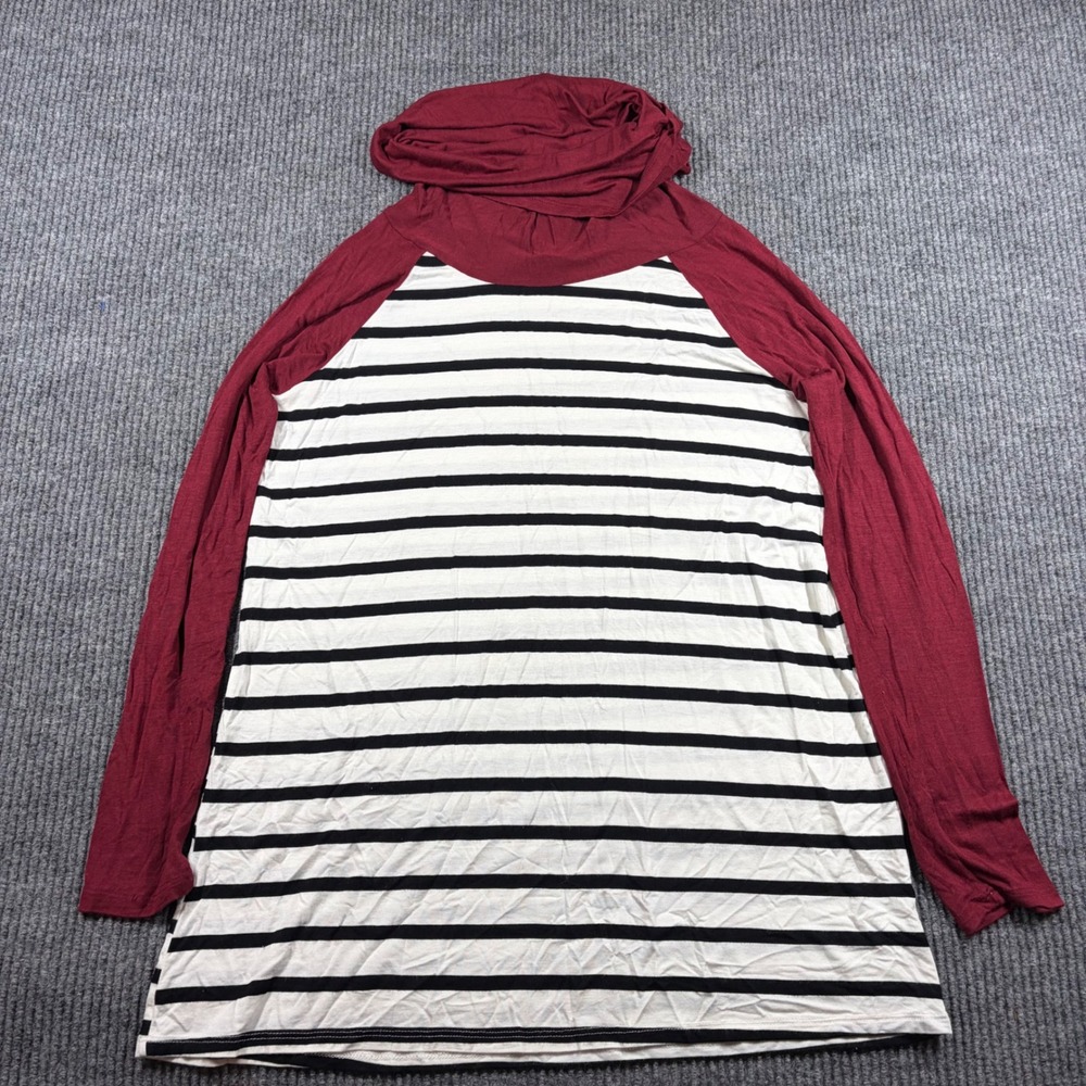 Sun & Moon Shirt Womens S Cowl Neck Raglan Top Maroon Striped Long Sleeve
